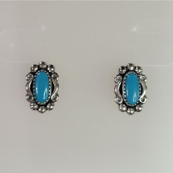 Native American Sterling Silver Turquoise Post Stud Earrings